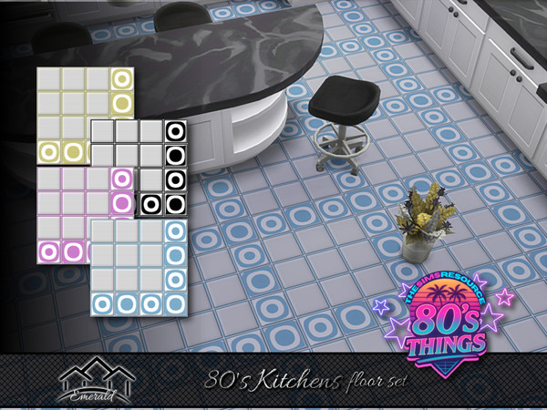 Sims 4 — 80's Kitchens floor set by Emerald — 80's an increase decorative ceramic tiles with artistic motifs and