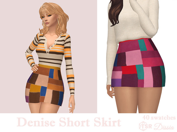 Sims 4 — Denise Short Skirt by Dissia — High waist geometrical pattern short skirt