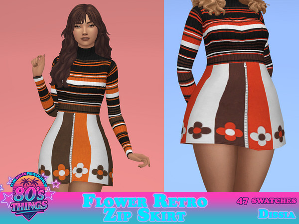 Sims 4 — Flower Retro Zip Skirt by Dissia — High waist short skirt with flowers
