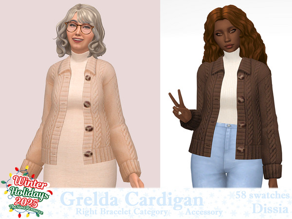 Sims 4 — Grelda Accessory Cardigan by Dissia — Knitted long sleeves mid length cardigan
