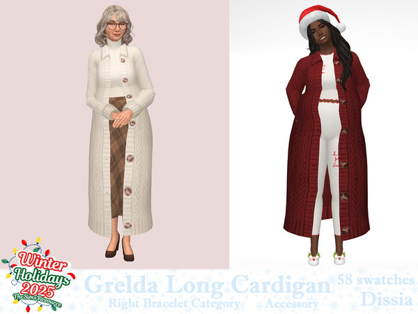 Sims 4 — Grelda Accessory Long Cardigan by Dissia — Knitted long sleeves long length cardigan