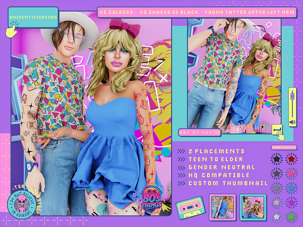 Sims 4 — 80s Things Sleeve Tattoo by unidentifiedsims — 6 Colours
