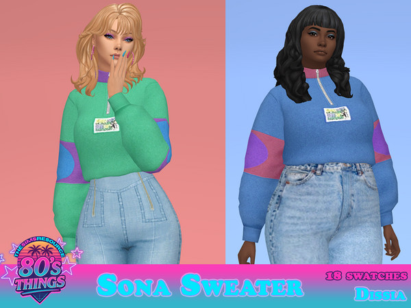 Sims 4 — Sona Sweater by Dissia — Oversized tucked zip turtleneck top with patches on elbows