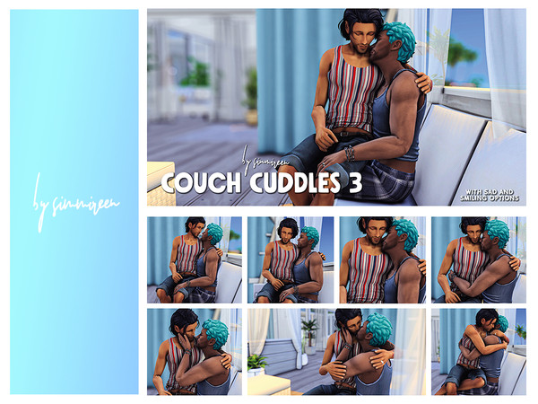 Sims 4 — [simmireen] couch cuddles 3 by simmireen — Couch cuddles 3 7 comforting couple poses on a couch. With sad and