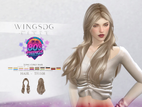 Sims 4 — WINGS-TF1108-Long curly hair by wingssims — Colors:30