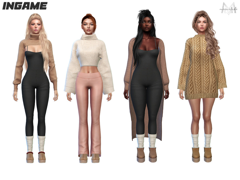 The Sims Resource | [PATREON] Autumn Lounge Collection - Knit Sweater Dress