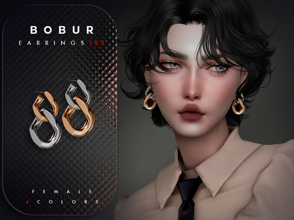 Sims 4 — Cuban chain dangling earrings by Bobur2 — Please, before writing where I can download this hair, please take a