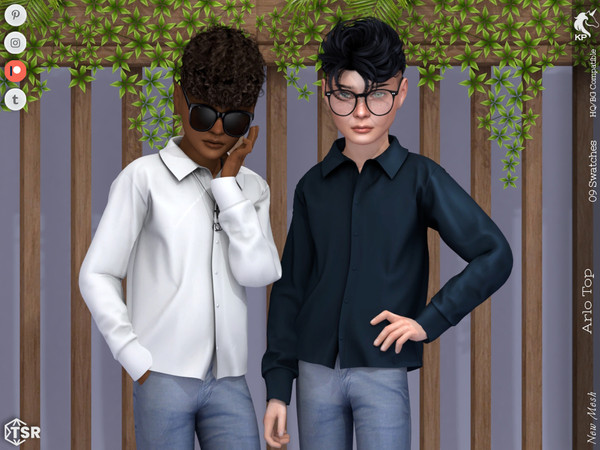 Sims 4 — Arlo Top- Child by KaTPurpura — Elegant long-sleeved shirt in a basic style
