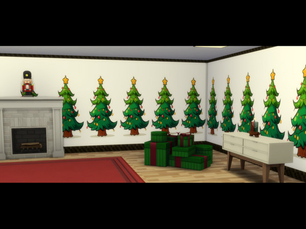 Sims 4 — CK Christmas Tree Wall by CarineKitana — A wallpaper inspired by the Christmas holidays. Download it now,