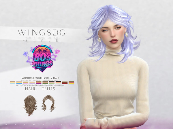 Sims 4 — WINGS-TF1115-medium-length curly hair by wingssims — Colors:30