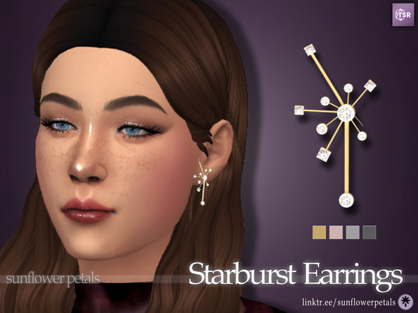 Sims 4 — Starburst Earrings by SunflowerPetalsCC — A pair of diamond earrings with multiple square and circle diamonds