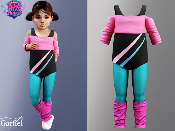 Sims 4 — Toddler - Vibrant retro aerobics outfit with leggings by Garfiel — A bright 80s inspired aerobics set designed