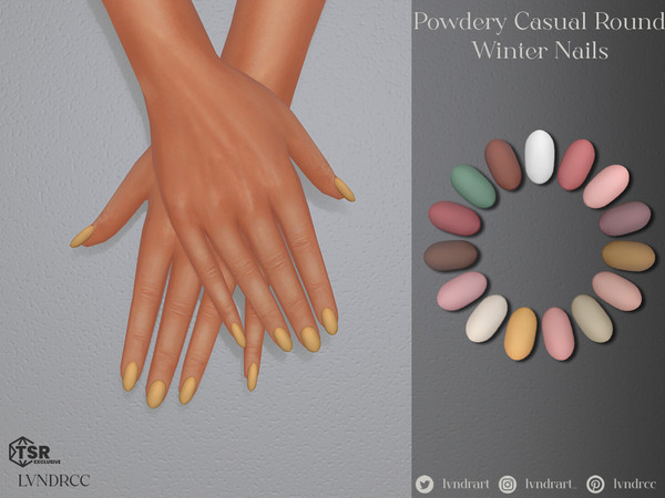 Sims 4 — Powdery Casual Round Winter Nails by LVNDRCC — Short and practical rounded manicure perfect for work and casual