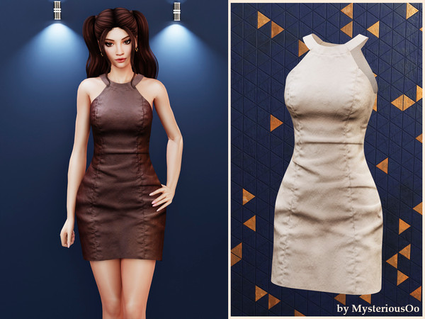 Sims 4 — Halter sculpt mini dress by MysteriousOo — Fitted mini dress with detailed sculpted seams