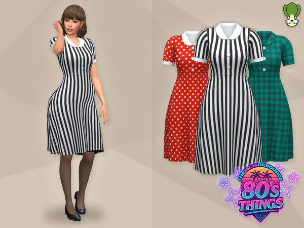 Sims 4 — "80s Does 50s" Fit & Flare Dress by kapakijo — Fit & flare dress available in 15 swatches.