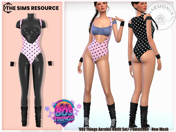 Sims 4 — '80s Things Aerobic Outfit Set by Harmonia — New Mesh