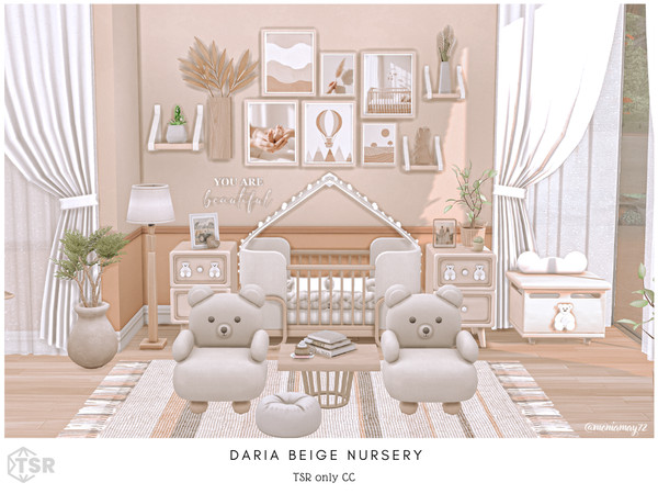 Sims 4 — Daria Beige Nursery by Moniamay72 — A beautiful cozy kids room and nursery in light brown colors.