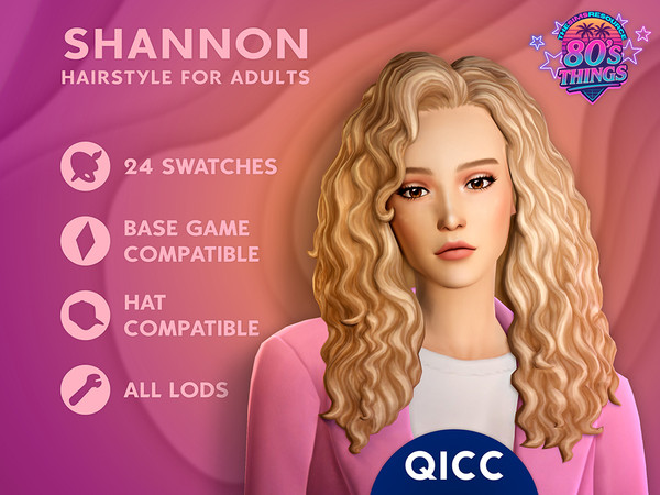 Sims 4 — 80's Things - Shannon Hair by qicc — Elegant, voluminous curly hairstyle. - Maxis Match