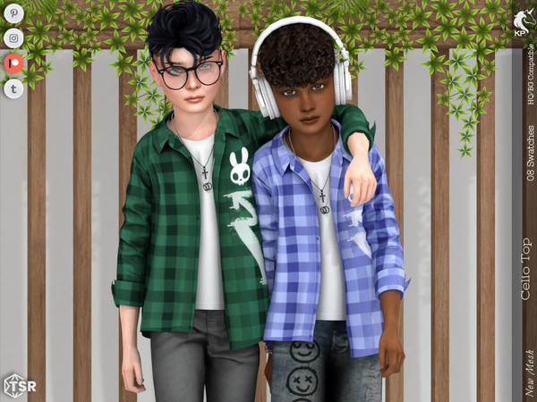 Sims 4 — Celio Top- Child by KaTPurpura — Open shirt for boys with plaid print
