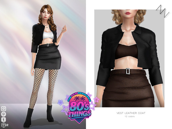 Sims 4 — VEST LEATHER COAT by ZNsims — vest, leather jacket, casual, mid-long sleeves, exposed waist