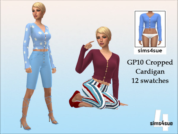 Sims 4 — Cropped Cardigan by sims4sue — Cropped buttoned cardigan in 6 patterns and 6 plain colours