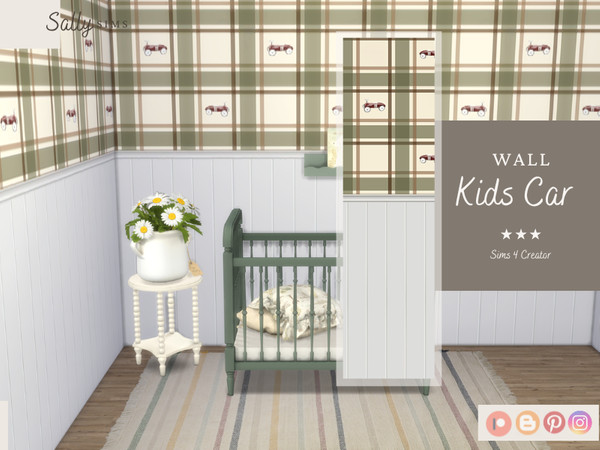 Sims 4 — Wall - Kids Car by SallySims_cc — Paneling for Kids - Green with cars