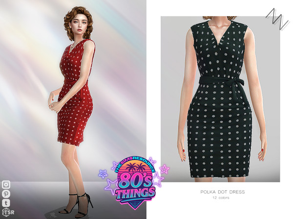 Sims 4 — POLKA DOT DRESS by ZNsims — polka dots, sleeveless, dress, medium length, slim fit