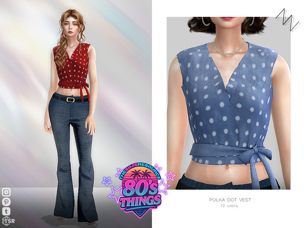 Sims 4 — POLKA DOT VEST by ZNsims — polka dots, sleeveless, V-neck, casual, slimming