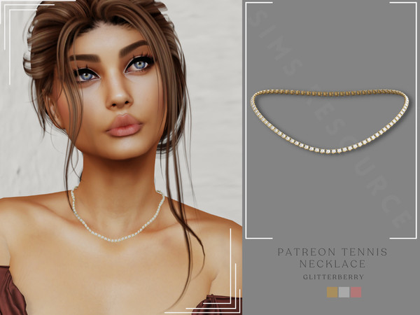 Sims 4 — PATREON Tennis Necklace by Glitterberryfly — A white diamond tennis necklace. Comes in gold, silver, pink gold