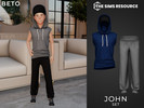 Sims 4 — John (Set) by Beto_ae0 — Kids' athletic outfit, enjoy it! Important: The cap is included with the sweater.