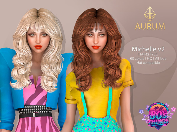 Sims 4 — Michelle Hairstyle  - 80s Blowout Layers with Curtain Bangs Shorter version by Aurum — Long layered 80s blowout