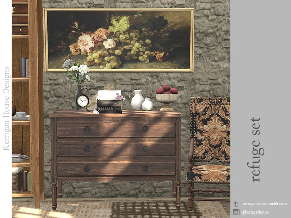 Sims 4 — Refuge Set by kerriganhouse — Rustic decor to spruce up any cottage.