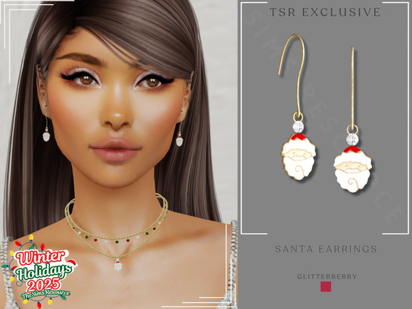 Sims 4 — Winter Holidays- Santa Earring by Glitterberryfly — A cute festive santa earring set in gold