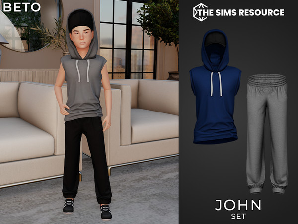 Sims 4 — John (Set) by Beto_ae0 — Kids' athletic outfit, enjoy it! Important: The cap is included with the sweater.