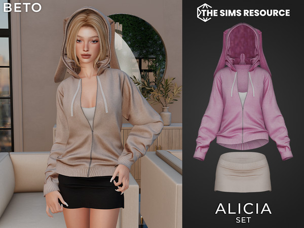 Sims 4 — Alicia (Set) by Beto_ae0 — Women's sweater with bunny ears and mini skirt, enjoy it