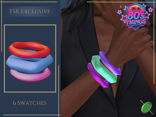 Sims 4 — Retro Colorful Bracelet Stack by Pitted0live — 80s style chunky colorful plastic bracelets Custom catalog image