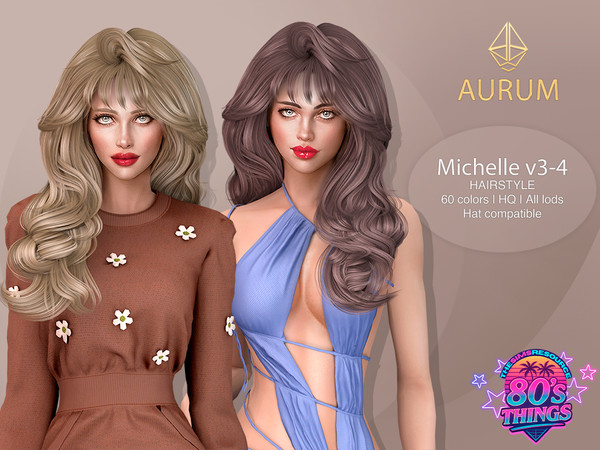 Sims 4 — Michelle Hairstyle  - 80s Blowout Layers with Curtain Bangs Right side by Aurum — Long layered 80s blowout with