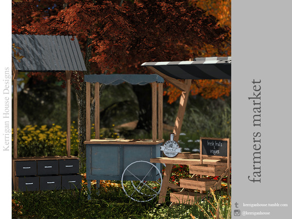 Sims 4 — Farmer's Market by kerriganhouse — A small set of displays and carts for a farmer's market.