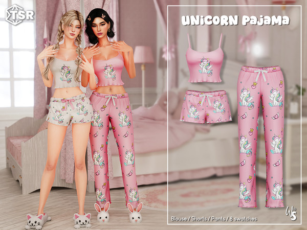 Sims 4 — (Wisteria) UnicornPajamaSet [Shorts].package by WisteriaSims — Get ready to snuggle up in style with this comfy