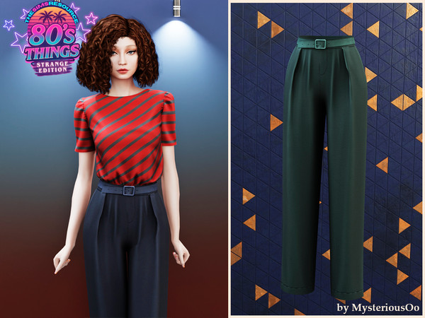 Sims 4 — 80's Things - Classic high-waist belted trousers by MysteriousOo — Tailored high-waist trousers with a sleek