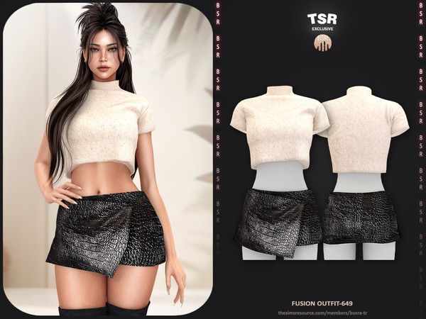 Sims 4 — SET-Fusion Outfit- 649 - BD1641 by busra-tr — - Set Inclued : Sweater - Skirt - 10 Swatches - For Female (Teen