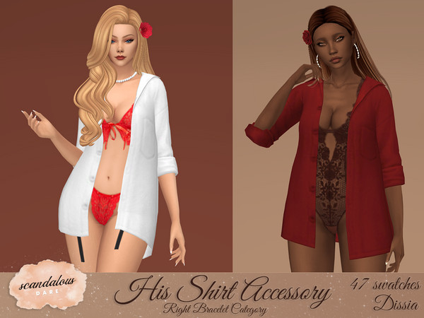 Sims 4 — His Shirt Accessory - Scandalous Dare Collab by Dissia — Oversized shirt with rolled up sleeves