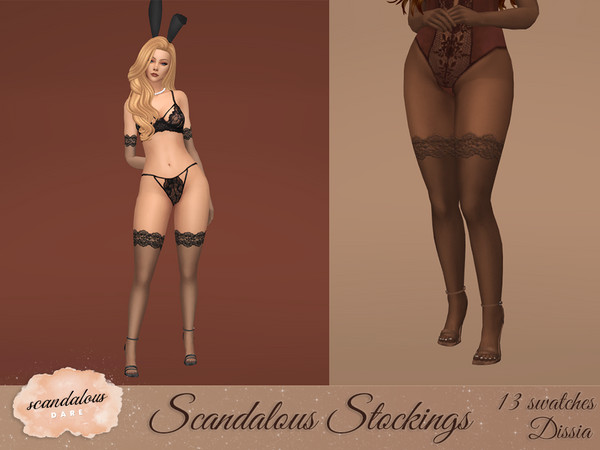 Sims 4 — Scandalous Stockings - Scandalous Dare Collab by Dissia — Thigh high transparent stockings with lace at the top