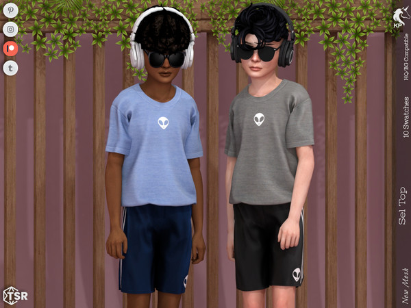 Sims 4 — Sel Top- Child by KaTPurpura — Basic semi-rolled-up t-shirt with a sporty style