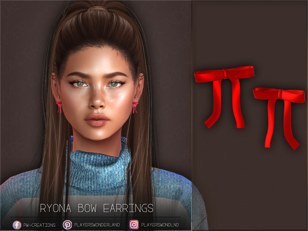 Sims 4 — Ryona Bow Earrings by PlayersWonderland — Cute bow earrings in different metal colors. - 8 Swatches