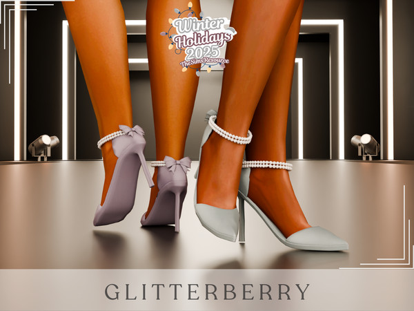 Sims 4 — Pearl Bow Christmas Heels by Glitterberryfly — A pearl bow christmas heel