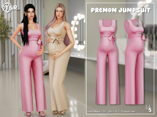 Sims 4 — PreMom Jumpsuit by WisteriaSims — Celebrate the beauty of motherhood with this soft and stylish maternity