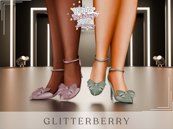 Sims 4 — Festive Big Bow Heels by Glitterberryfly — A festive shoe with big bow. Comes in dark red, black, dark green,