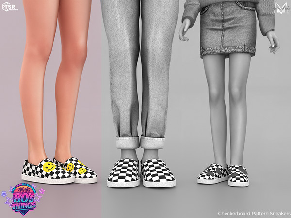 Sims 4 — Checkerboard Pattern Sneakers S664 (Female) by Mermalade — New Mesh