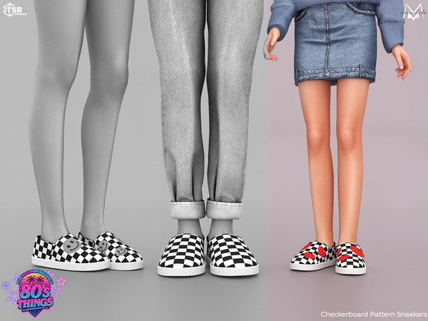 Sims 4 — Checkerboard Pattern Sneakers S666 (Child) by Mermalade — New Mesh